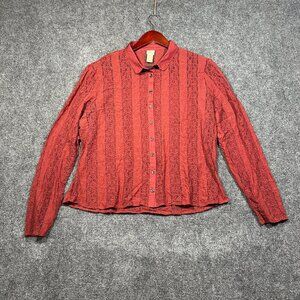 J Jill Blouse Womens Large Petite Top Rust Long Sleeve Lacey Shirt Button Up
